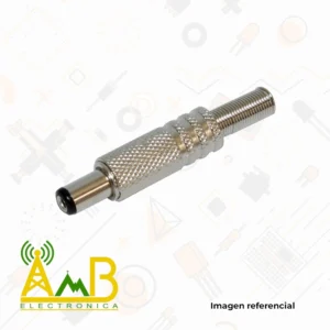 Plug DC macho metálico 5.5x9mm con cuerpo cromado moleteado y resorte protector